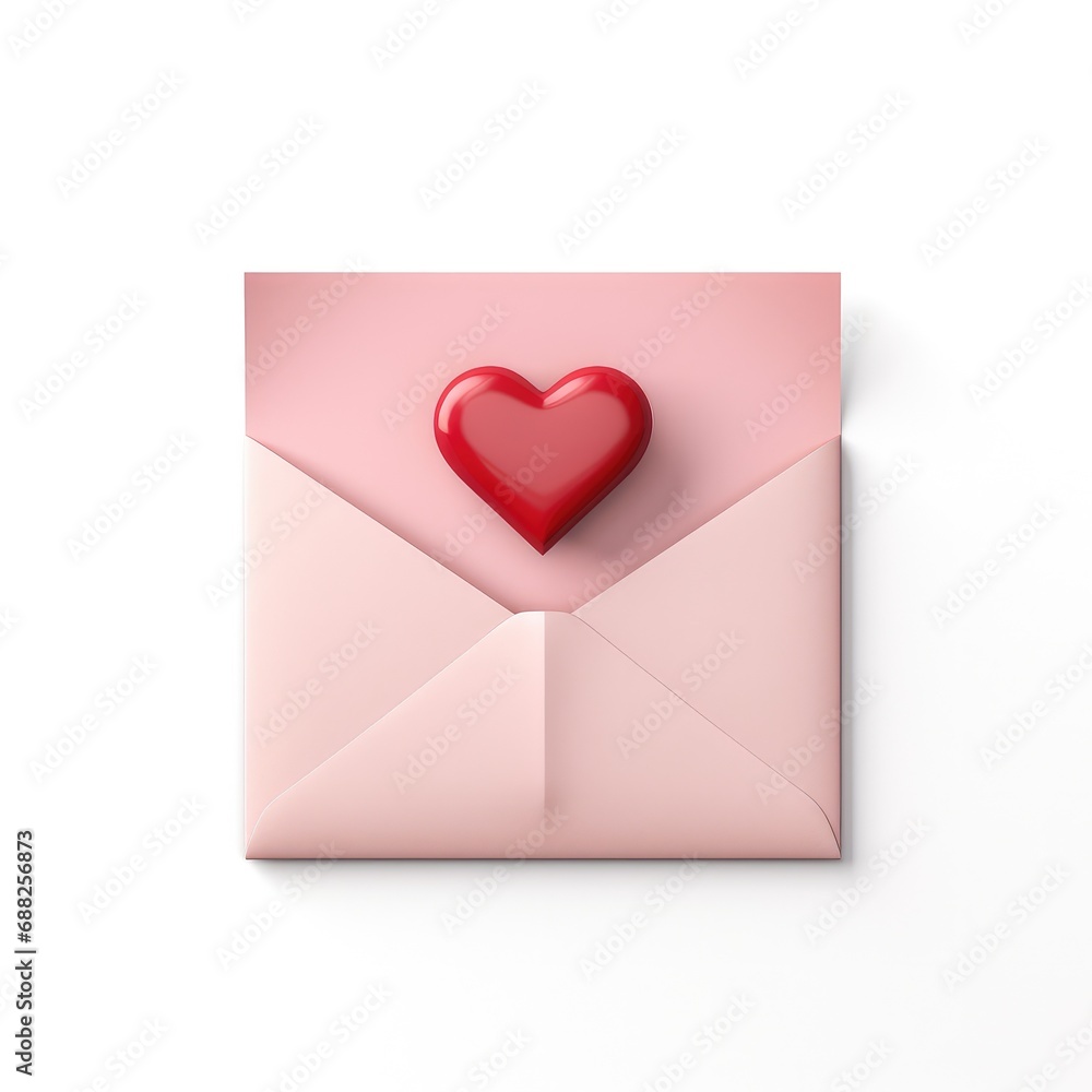pink envelope with red heart for valentine day on white background pink envelope with red heart for valentine day on white background