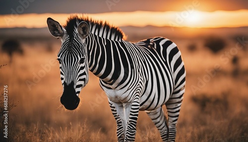 Zebras at sunset in Serengeti National Park at Africa  