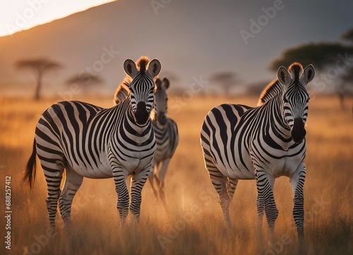 Zebras at sunset in Serengeti National Park at Africa