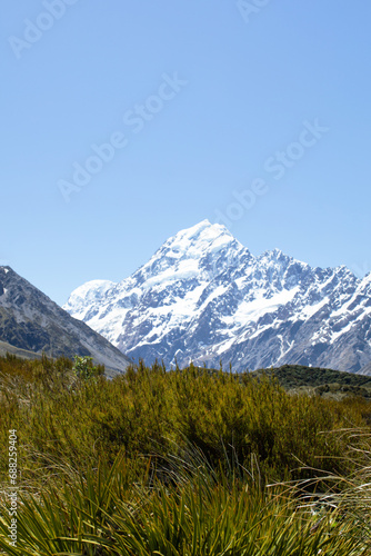 Landscape of a snowy mountain. Aoraki, Mount Cook National Park on New Zealand