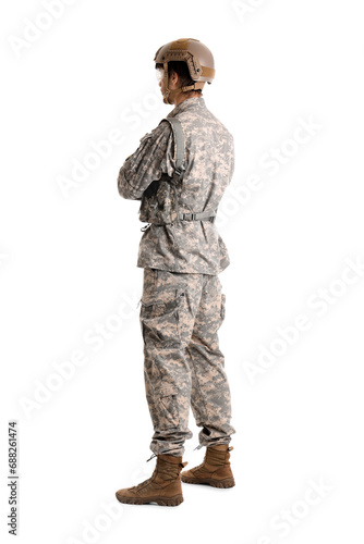 Male soldier in full gear i...
