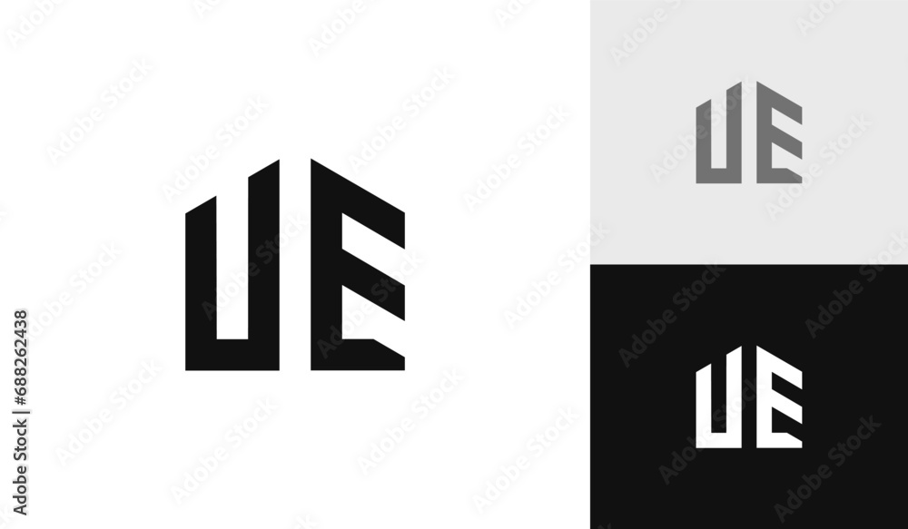 Letter UE initial with house shape logo design Letter UE initial with house shape logo design