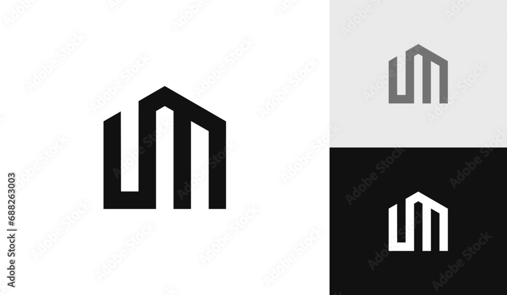 Letter UM initial with house shape logo design Letter UM initial with house shape logo design