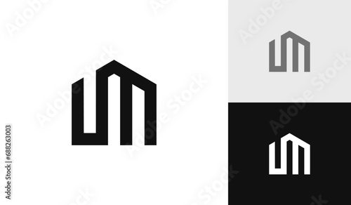 Letter UM initial with house shape logo design photo