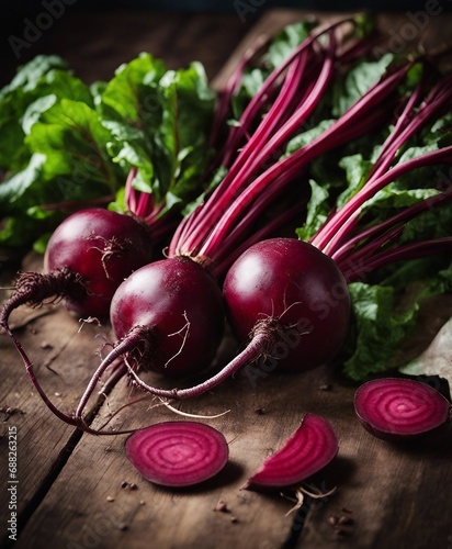 freshly picked organic beets from the field on the wooden surface. above view