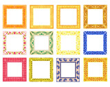 Colorful vintage photo frame set in doodle style isolated on white background. Clipart. Watercolor hand drawn art illustration. For cards, handmade textiles, prints, menus, poster.
