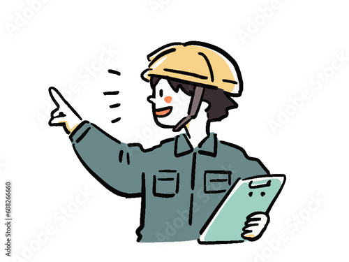 指示をする現場作業員の手描き風イラスト　バストアップ