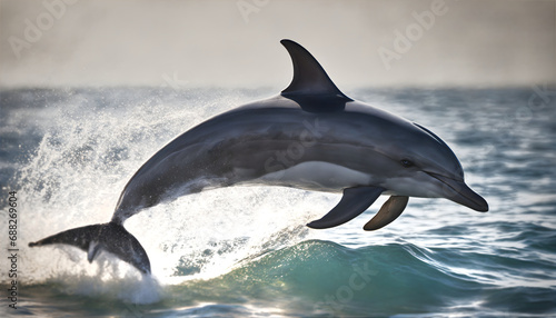 Dolphin jumping out of water. Generative AI. © picart