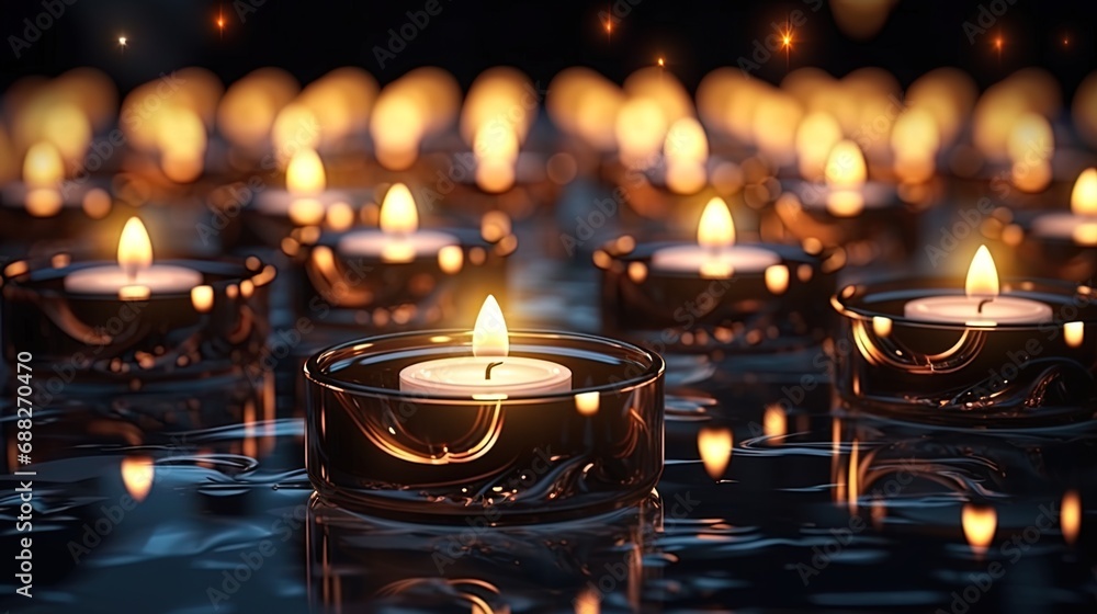 Dancing lights of candles in the wind in the dark Dancing lights of candles in the wind in the dark