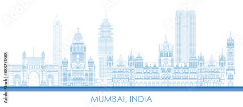 Outline Skyline panorama of city of Mumbai, India - vector illustration