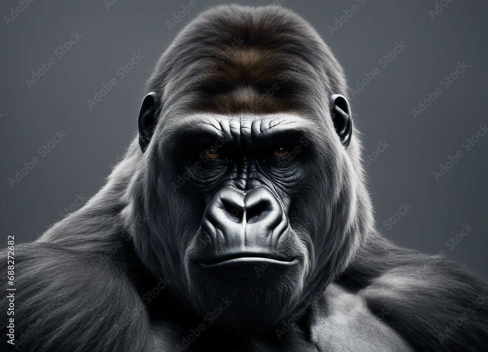 portrait of muscular male gorilla, isolated grey background
portrait of muscular male gorilla, isolated grey background