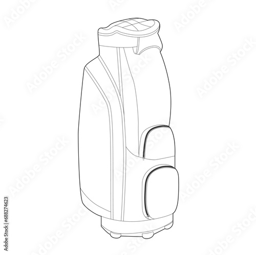 Golf Bag silhouette bag. Fashion accessory technical illustration. Vector satchel front 3-4 view for Men, women, unisex style, flat handbag CAD mockup sketch outline isolated