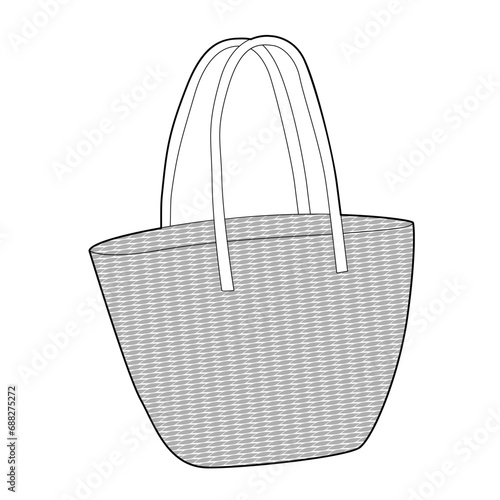 Kenya Bag tote silhouette. Fashion accessory technical illustration. Vector women summer front 3-4 view for Men, women, unisex style, flat handbag CAD mockup sketch outline isolated