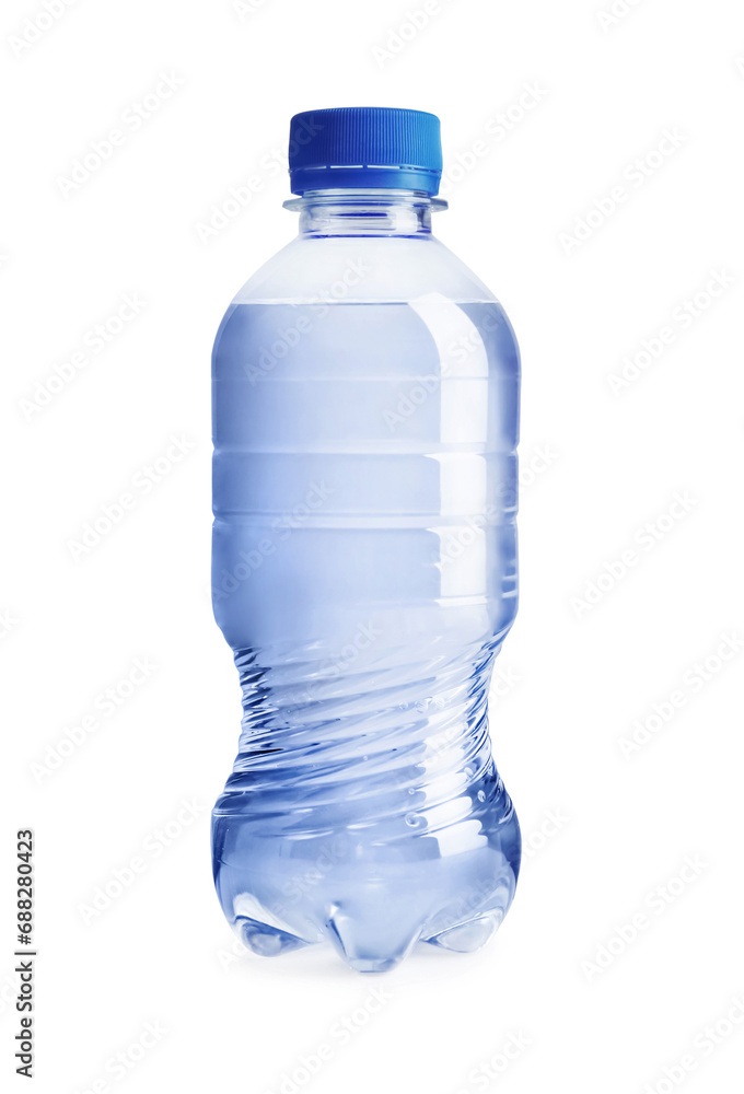 One plastic bottle with fresh water isolated on white One plastic bottle with fresh water isolated on white
