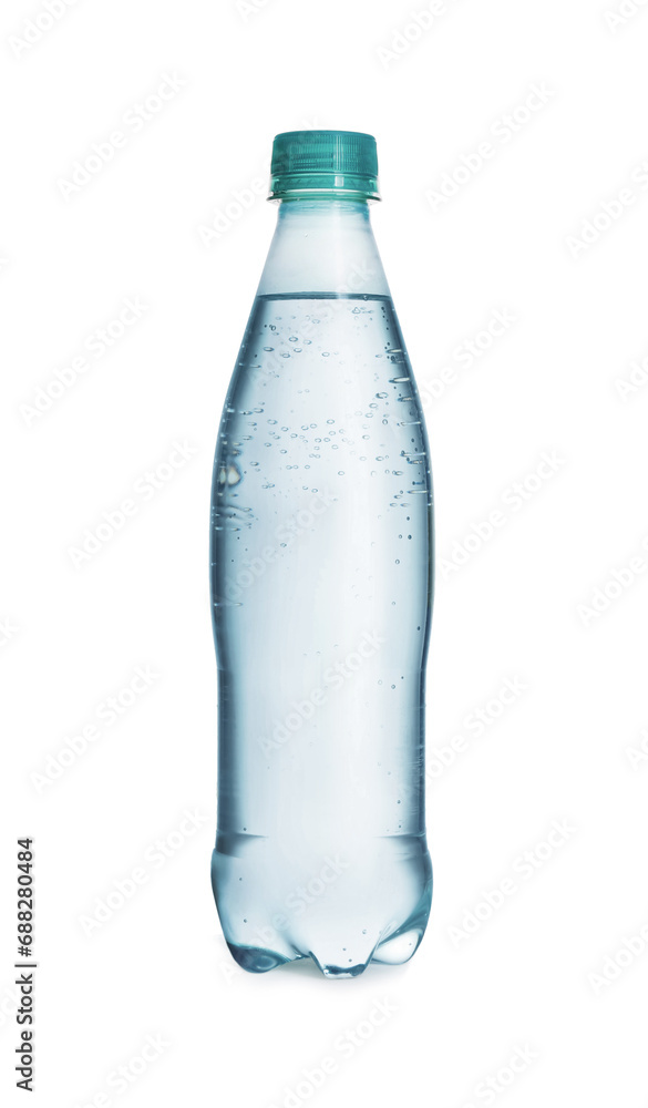 One plastic bottle with soda water isolated on white One plastic bottle with soda water isolated on white