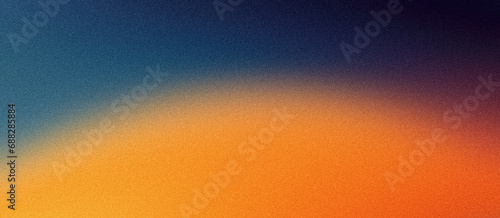 Blue orange grainy dark banner poster background noise texture color gradient, copy space photo