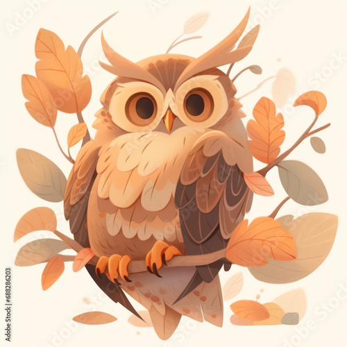 Owl and Oak Leaf: Autumnal Greetings Card