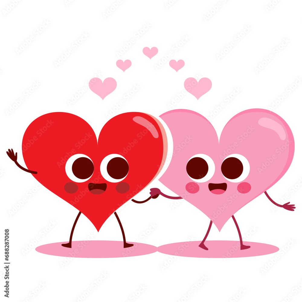 Love Heart Couple Mascot holding hands vector illustration. Two smiling boy and girl characters greeting card Valentine's Day design Love Heart Couple Mascot holding hands vector illustration. Two smiling boy and girl characters greeting card Valentine's Day design