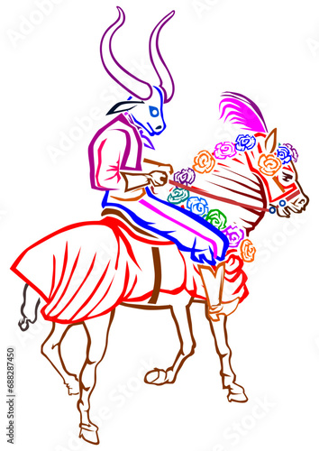 Mascarado a cavalo das Cavalhadas Pirenópolis (Linhas cor)