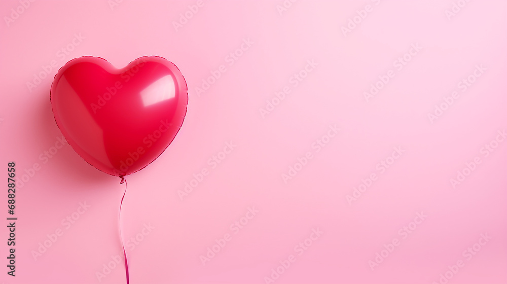 A red heart balloon on a pink background, Valentin's Day, anniversaries, love, weddings, Mother's Day