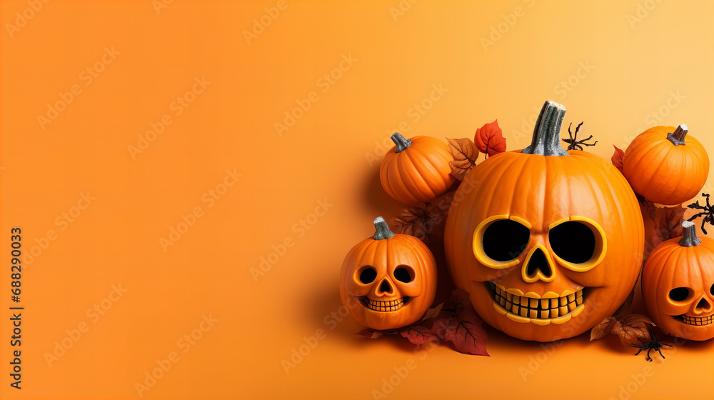 A festive bunch of jack-o-lanterns, adorned with carved faces and glowing in the dark, beckon trick-or-treaters into an indoor wonderland of halloween magic A festive bunch of jack-o-lanterns, adorned with carved faces and glowing in the dark, beckon trick-or-treaters into an indoor wonderland of halloween magic