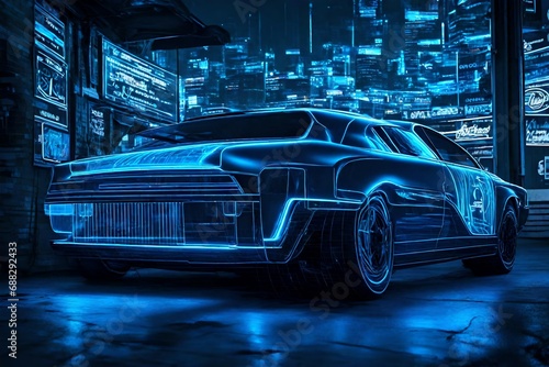 car hologram blue neon, no color - photo