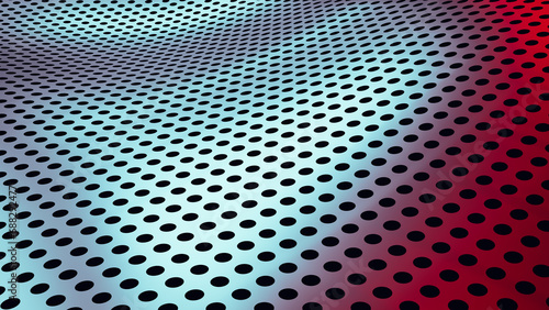 Abstract Pattern Background of Curved Mesh with shiny Metal Holes, 3d rendering