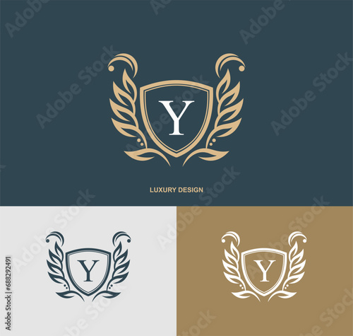 Luxury letter Y monogram emblem template with elegant calligraphy ornament. graceful Y logo. Signs for business, Restaurant, Royalty, Boutique, Hotel, Heraldic, Jewelry, Fashion, Cafe, etc. vector