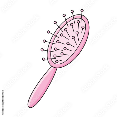 Pink hairbrush isolated vector illustration