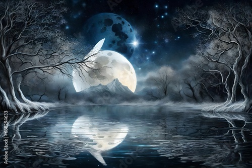 endless spiritual growth trough a river of infinite wisdom reflecting the silver splendour of the moon photo