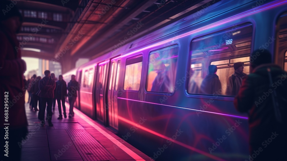 Crowds Exiting Subway Train in Metropolitan City. Urban Commute Crowds Exiting Subway Train in Metropolitan City. Urban Commute