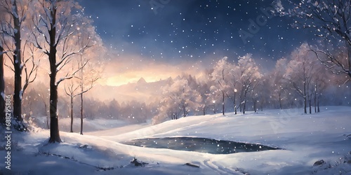 Wallpaper Mural 冬、水彩、イラスト背景｜Winter, watercolor, illustration background. Generative AI Torontodigital.ca