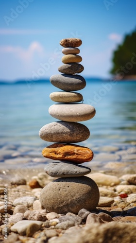 Stones Balance. Natural stones on the beach with copy space