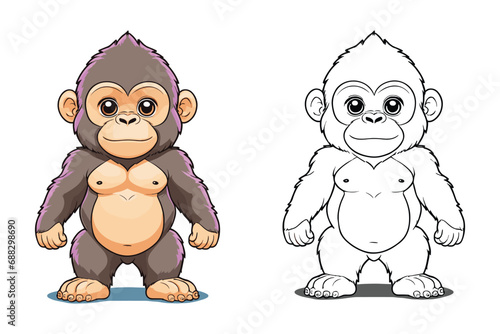 cute gorilla coloring page for kids vector illustration