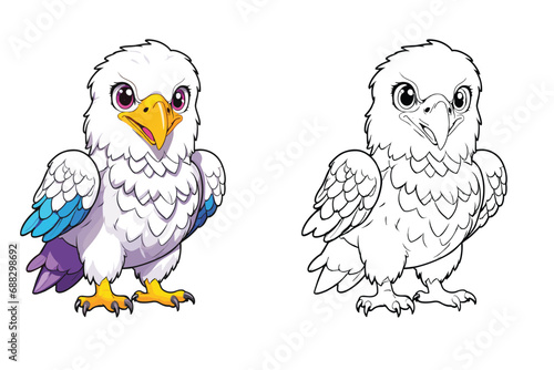 cute eagle coloring page for kids vector illustration