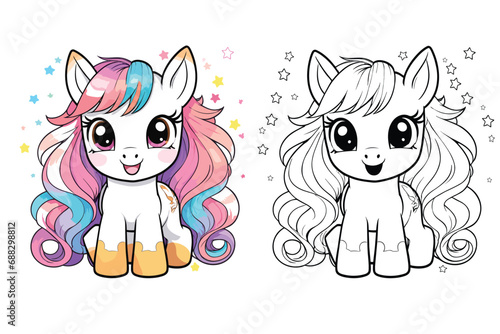 cute Horse coloring page for kids vector illustration