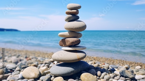 Stones Balance. Natural stones on the beach with copy space