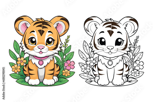 cute Tiger coloring page for kids vector illustration