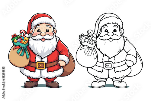cute Santa Claus coloring page for kids vector illustration