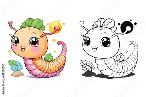 cute Worm coloring page for kids vector illustration