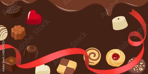 バレンタインバナー素材_文字なし（2：1）_ベクターイラスト