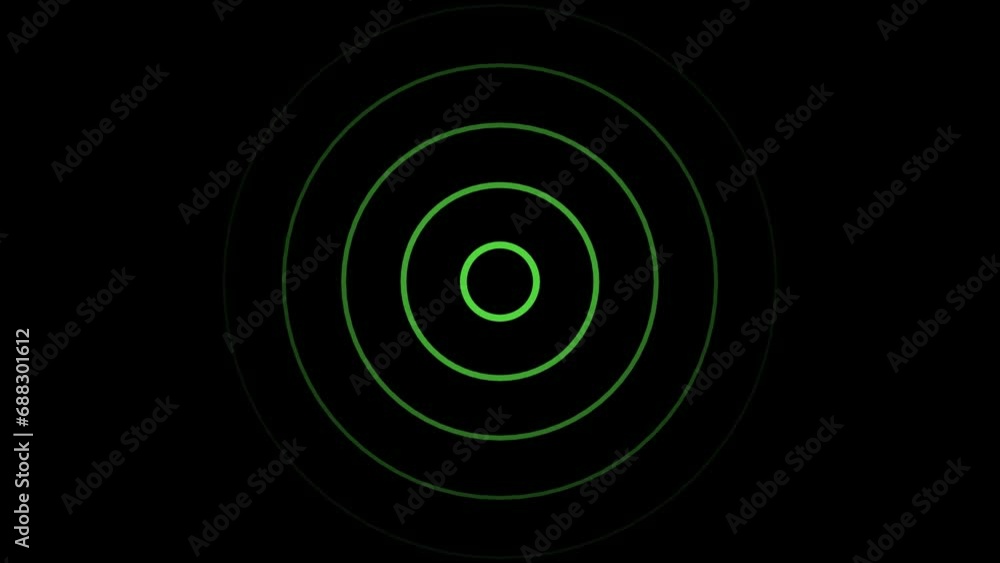 Radio wave animation, scanning waveform animation on black background