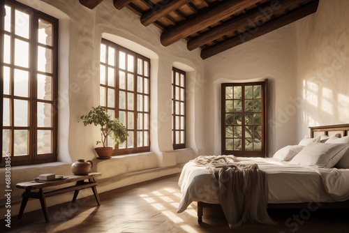 Traditional mediterranean villa elegant bedroom scene photo