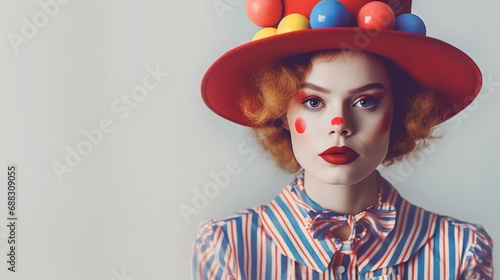 Portrait of a woman in clown costume 