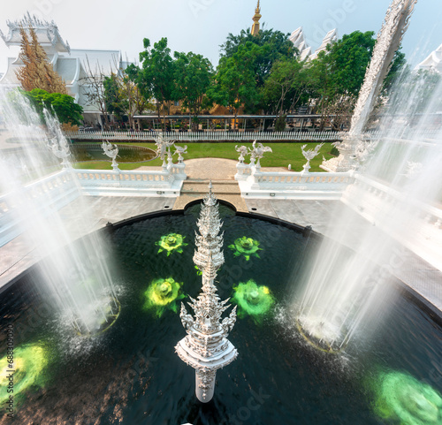 Fountains in the grounds of Wat Rong Khun,fantastical White Temple complex,Chiang Rai,Northern Thailand. photo