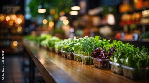 Assortment of fresh greens in supermarket shelf