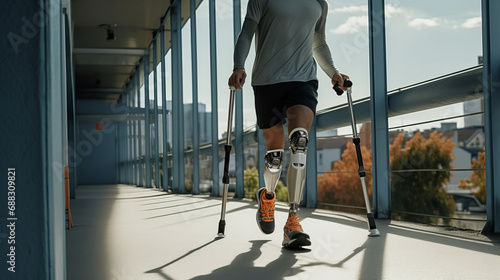 man walking with Futuristic Cybernetic Prosthetic Leg Revolutionizes Rehabilitation