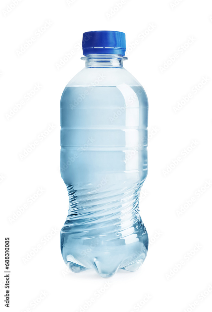 One plastic bottle with fresh water isolated on white One plastic bottle with fresh water isolated on white