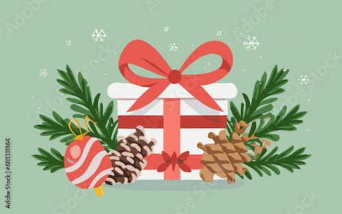 gift box vector flat minimalistic isolated illustration  Christmas gift box. Gift boxes decorated with ribbon bows to give each other a special moment  ai Christmas gift box flat vector illustration 