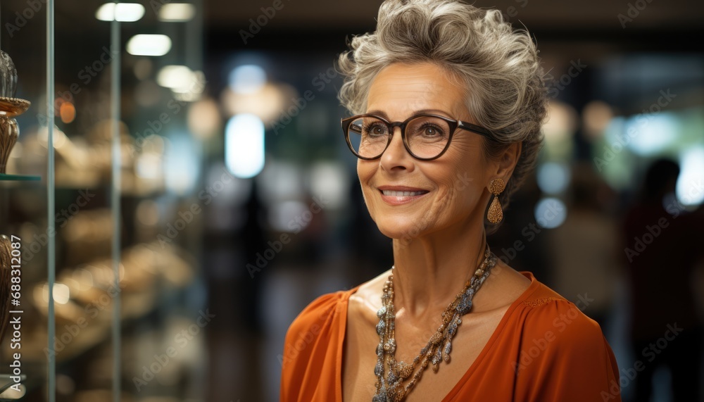 Smiling older woman in glasses store Smiling older woman in glasses store